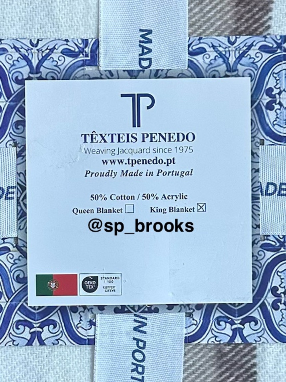 🎁Texteis Penedo Blanket - Brown & Off White Plaid Cotton Blend King Blanket - Picture 7 of 8
